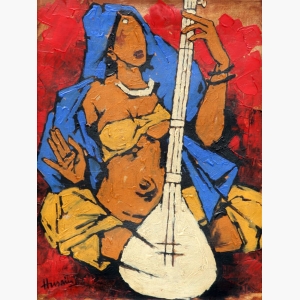 Lady with Veena By Mf Husain