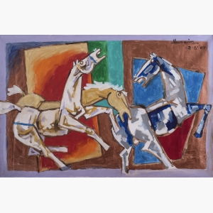 Blissful Horses- A Famous Painting by Mf Husain