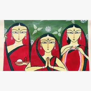 Three Worshiping Women - A Famous Painting by Jamini Roy
