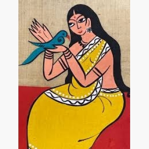 Beautiful Antique Vintage Handpainted Jamini Roy Style Indian Folk Art Painting Wall Hanging