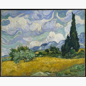 Wheat Field With Cypresses