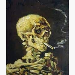 Skull Of A Skeleton With Burning Cigarette