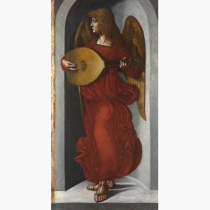 An Angel in Red with a Lute