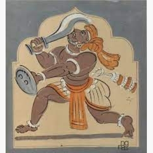 Warrior with curved sword by Nandalal Bose (1937)