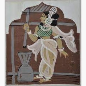 Pounding of rice by Nandalal Bose (1937)