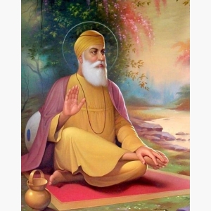 Guru Nanak Dev Ji With Hand Raised In Blessing - Indian Sikh Art Painting