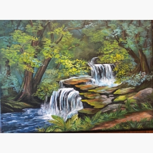 deep forest waterfalls painting