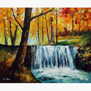 autumn waterfall oil painting