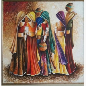 Rajasthani Women --- Oil Painting