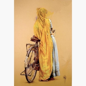 Art Rajasthani Women with Cycle