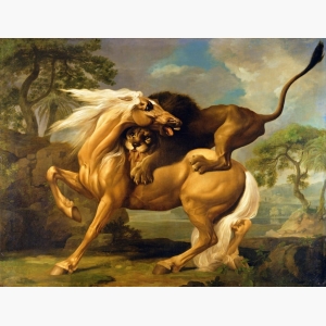 A Lion Attacking A Horse