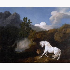 Horse Frightened By A Lion Painting