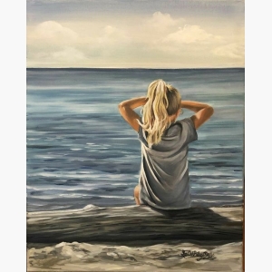 Oil painting, girl on the beach