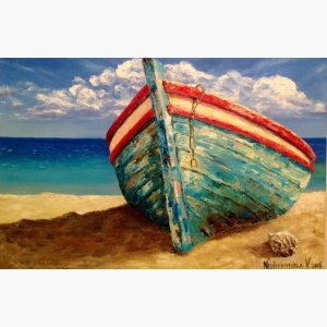 beach boat oil painting