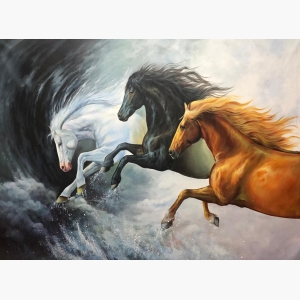 Seven  horses handmade painting art