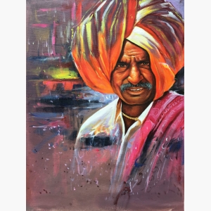 Old Man Rajasthani village handmade painting