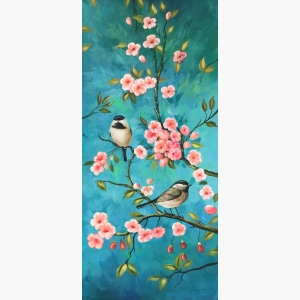 Flower and Bird Poster Blue paintings