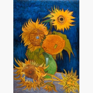 Vase with Five Sunflowers