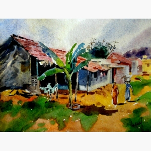 Village Watercolor Painting